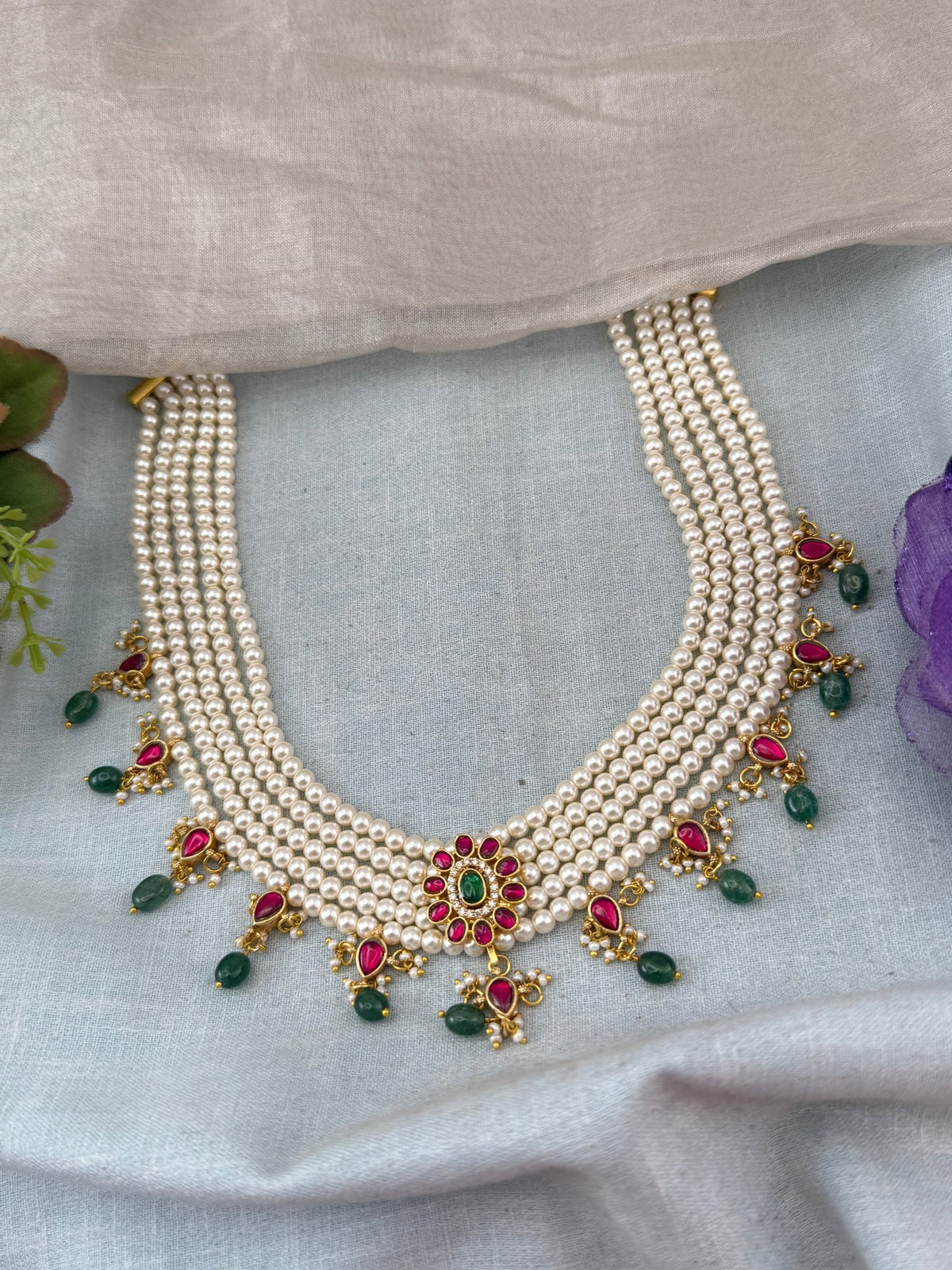 Layered Pearl Necklace Jadau Kundan | N0124 - Mahilas