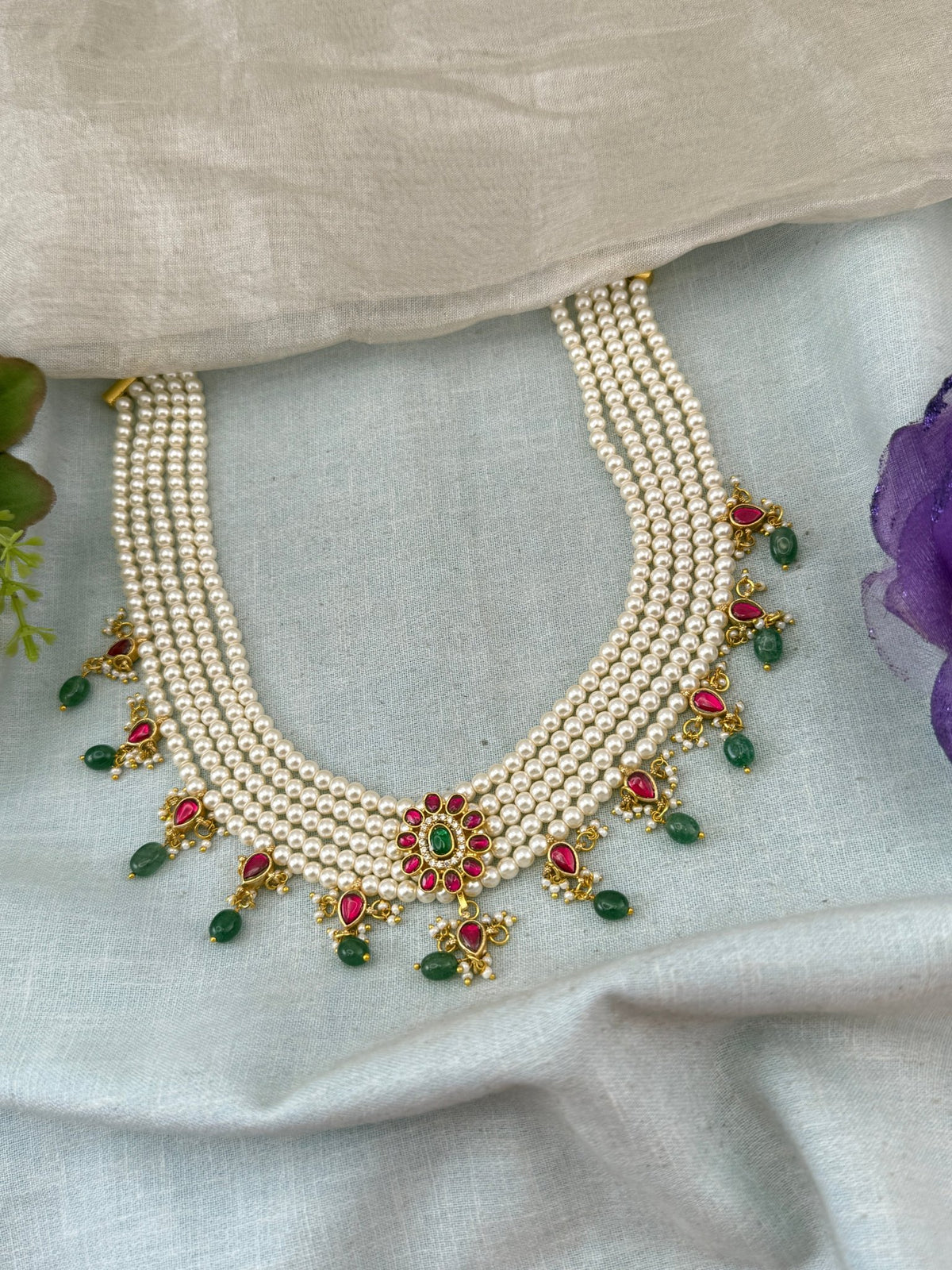 Layered Pearl Necklace Jadau Kundan | N0124 - Mahilas