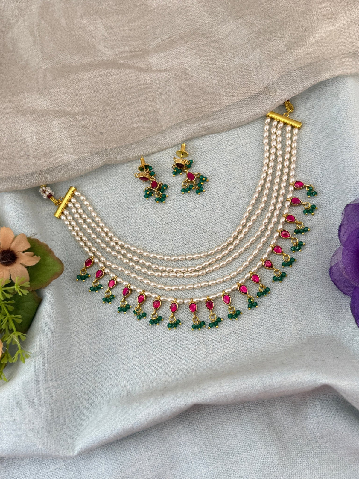 Layered Pearl Necklace Jadau Kundan | N0128 - Mahilas