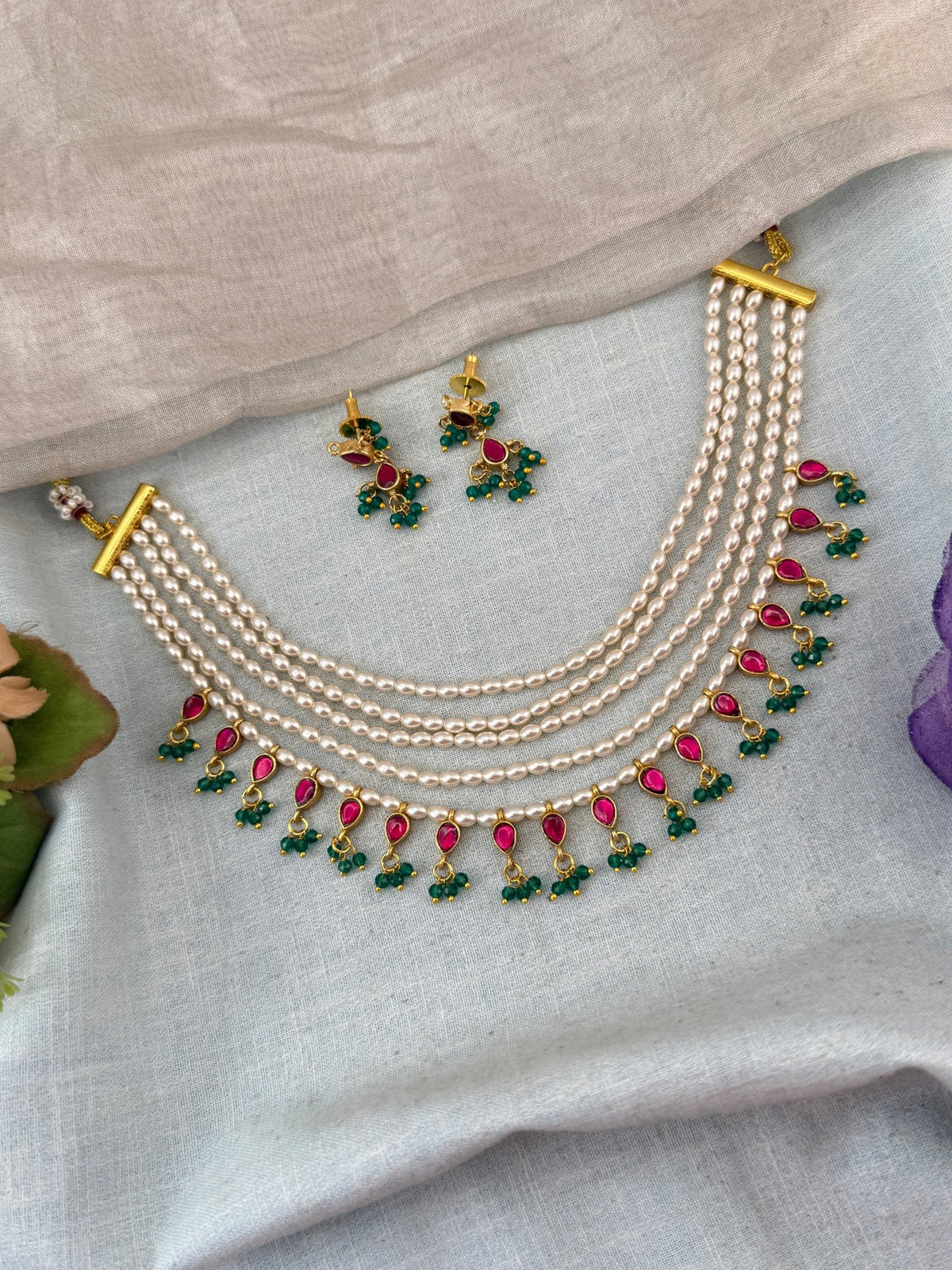 Layered Pearl Necklace Jadau Kundan | N0128 - Mahilas