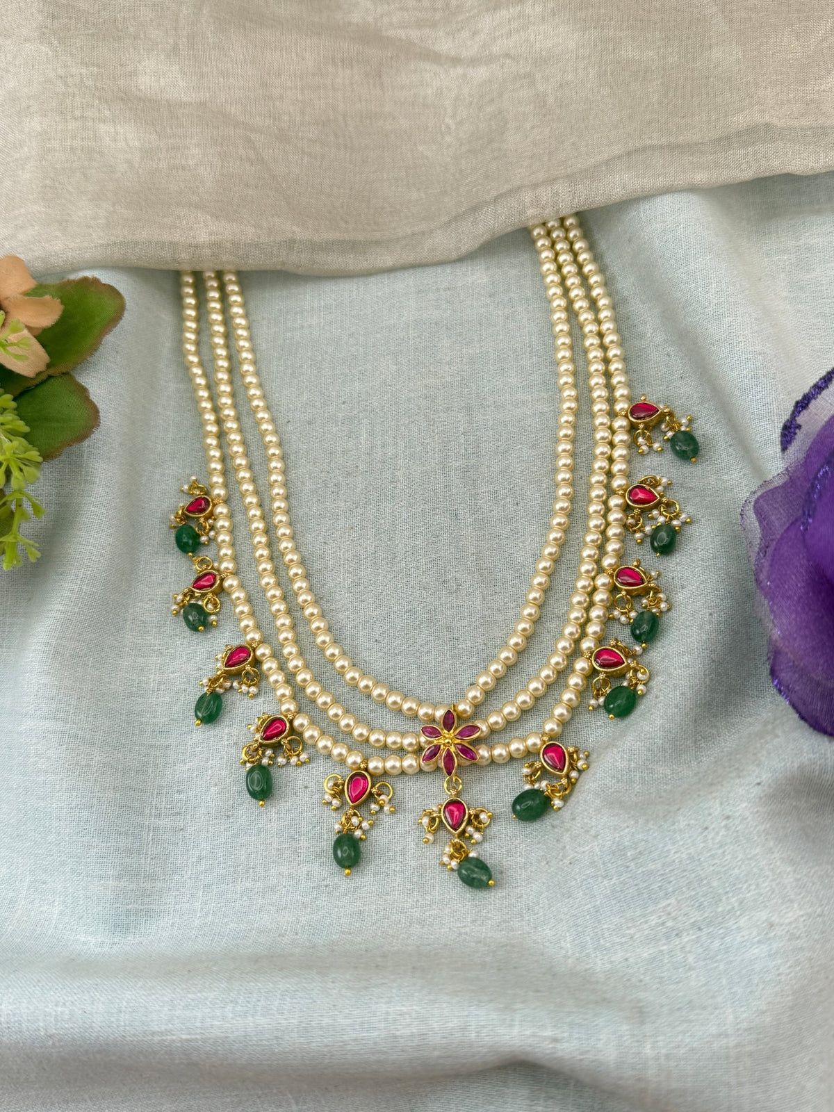 Layered Pearl Necklace Jadau Kundan | N0130 - Mahilas