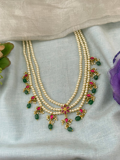 Layered Pearl Necklace Jadau Kundan | N0130 - Mahilas