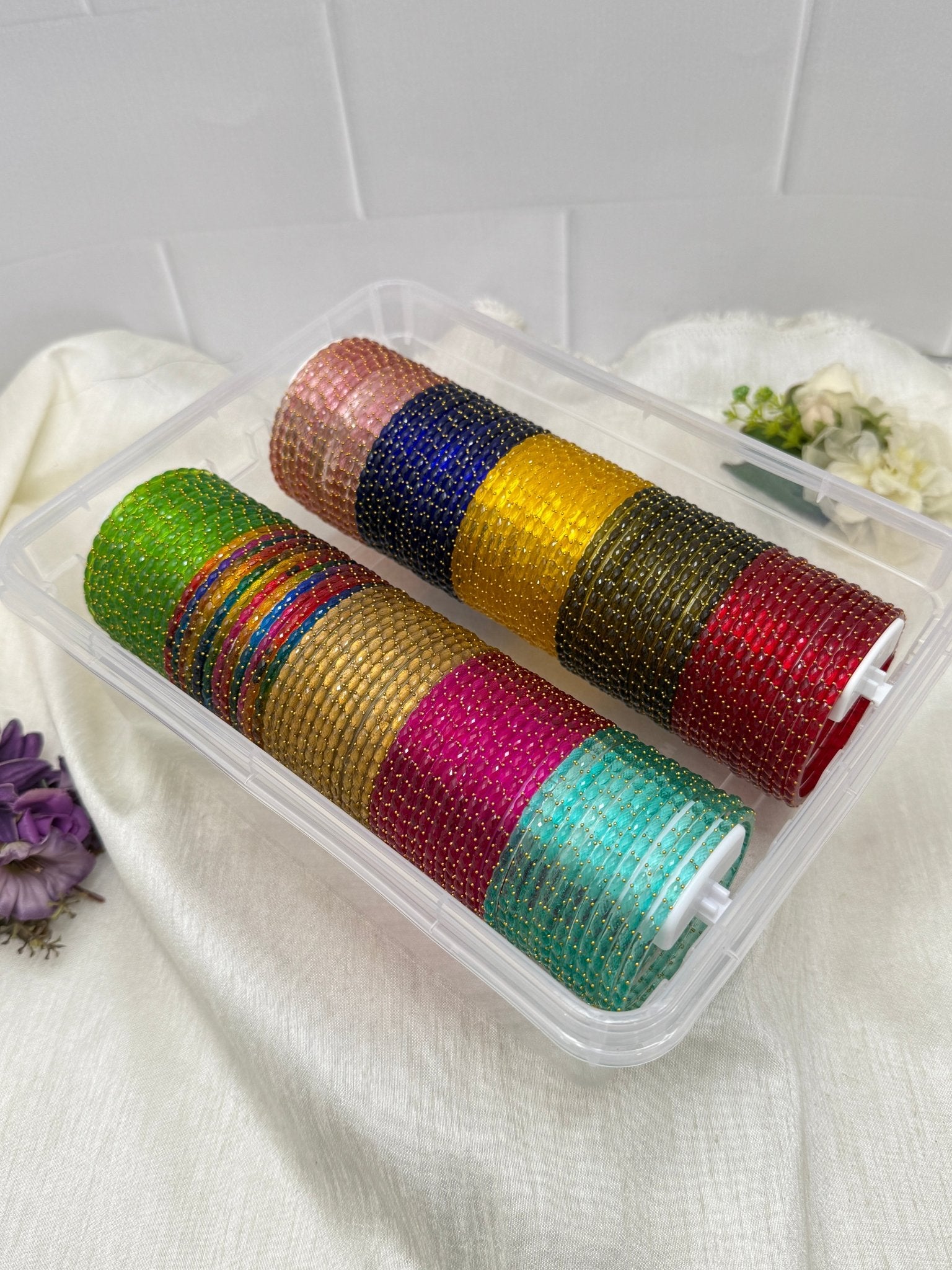 Luxurious 10 Color Rain Drop Design Glass Bangle Box - 3459 - Mahilas