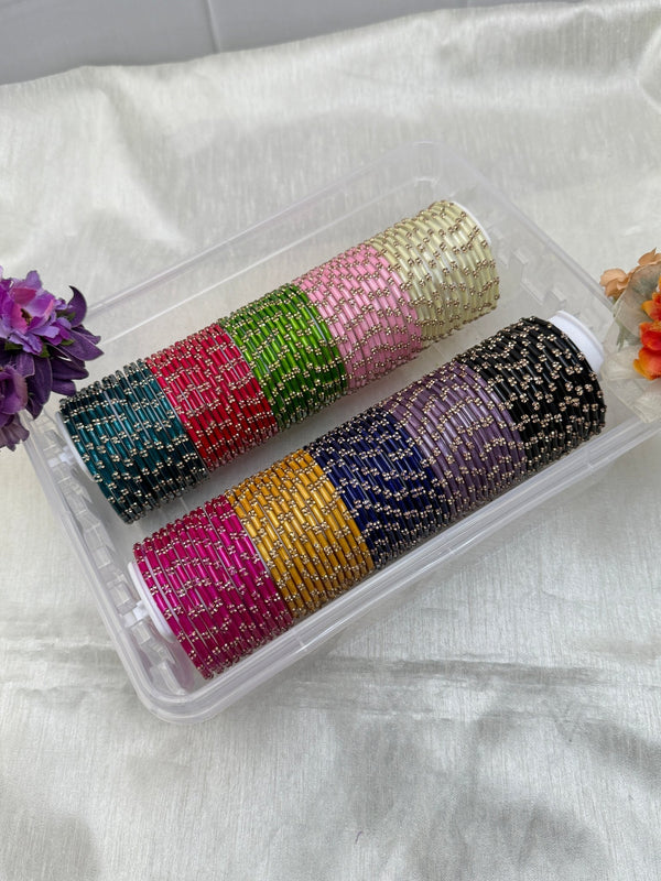 Luxurious 10 Colors Resham Design Glass Bangle Box - 073