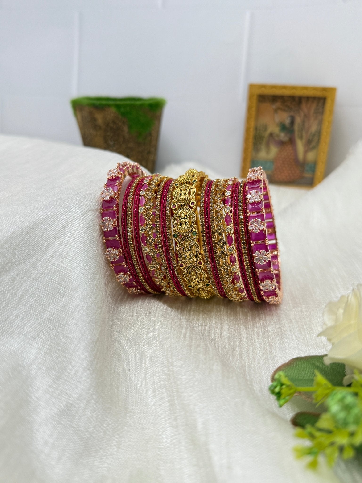 Luxurious And Rich Grand Traditional Bridal Stone Bangle Set - 5123 ( 3 Colours ) - Mahilas