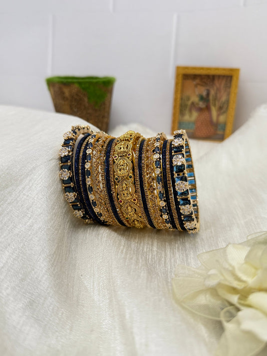 Luxurious And Rich Grand Traditional Bridal Stone Bangle Set - 5123 ( 3 Colours ) - Mahilas