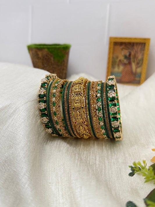 Luxurious And Rich Grand Traditional Bridal Stone Bangle Set - 5123 ( 3 Colours ) - Mahilas