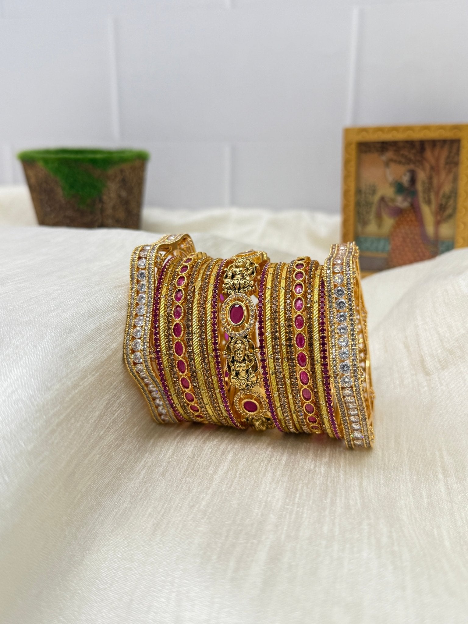 Luxurious and Rich Traditional Yet Grand Bridal Bangle Set in 2 Colors - 5109 - Mahilas