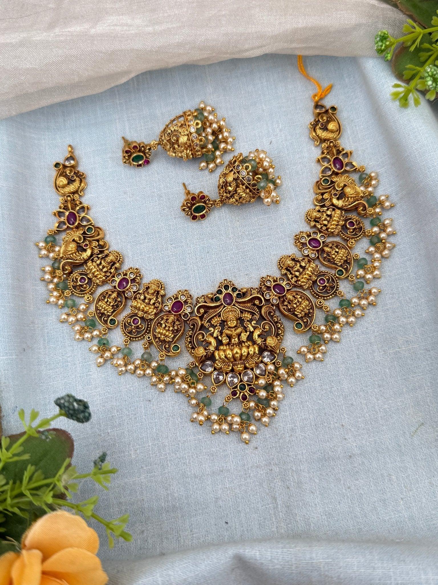 Luxurious Antique Ashta Lakshmi Necklace Set 0167 - Mahilas