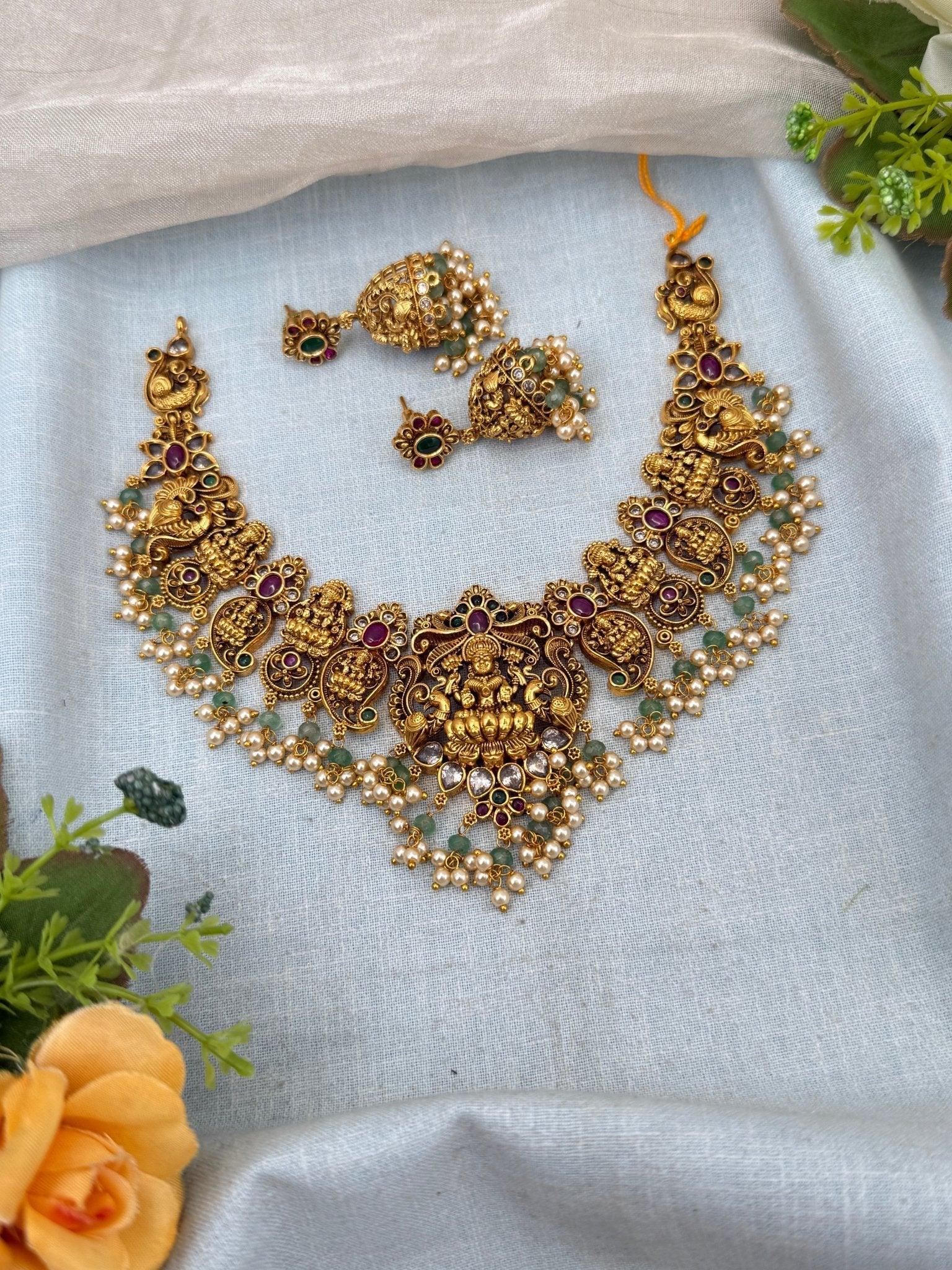 Luxurious Antique Ashta Lakshmi Necklace Set 0167 - Mahilas
