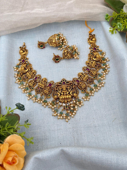 Luxurious Antique Ashta Lakshmi Necklace Set 0167 - Mahilas