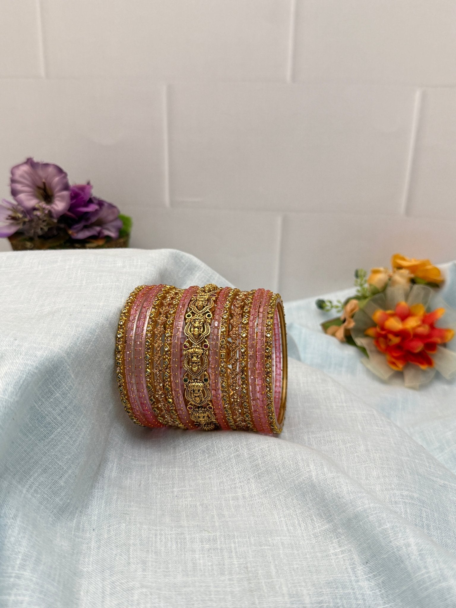 Luxurious Antique Bangle Set In 20 Color Options - 5166 - Mahilas