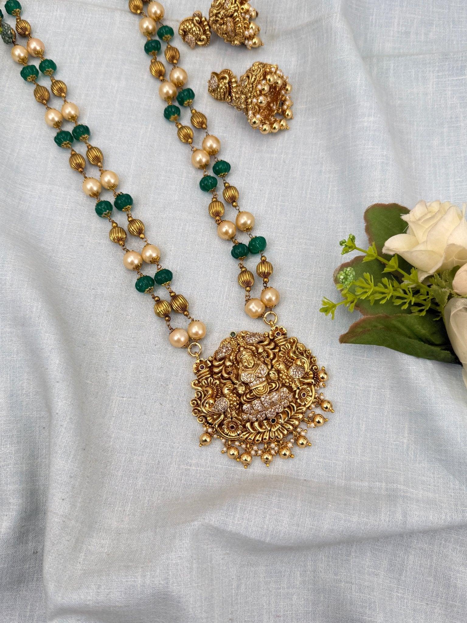 Luxurious Antique Beads Layer Lakshmi Pendant Necklace Set 0257 - Mahilas