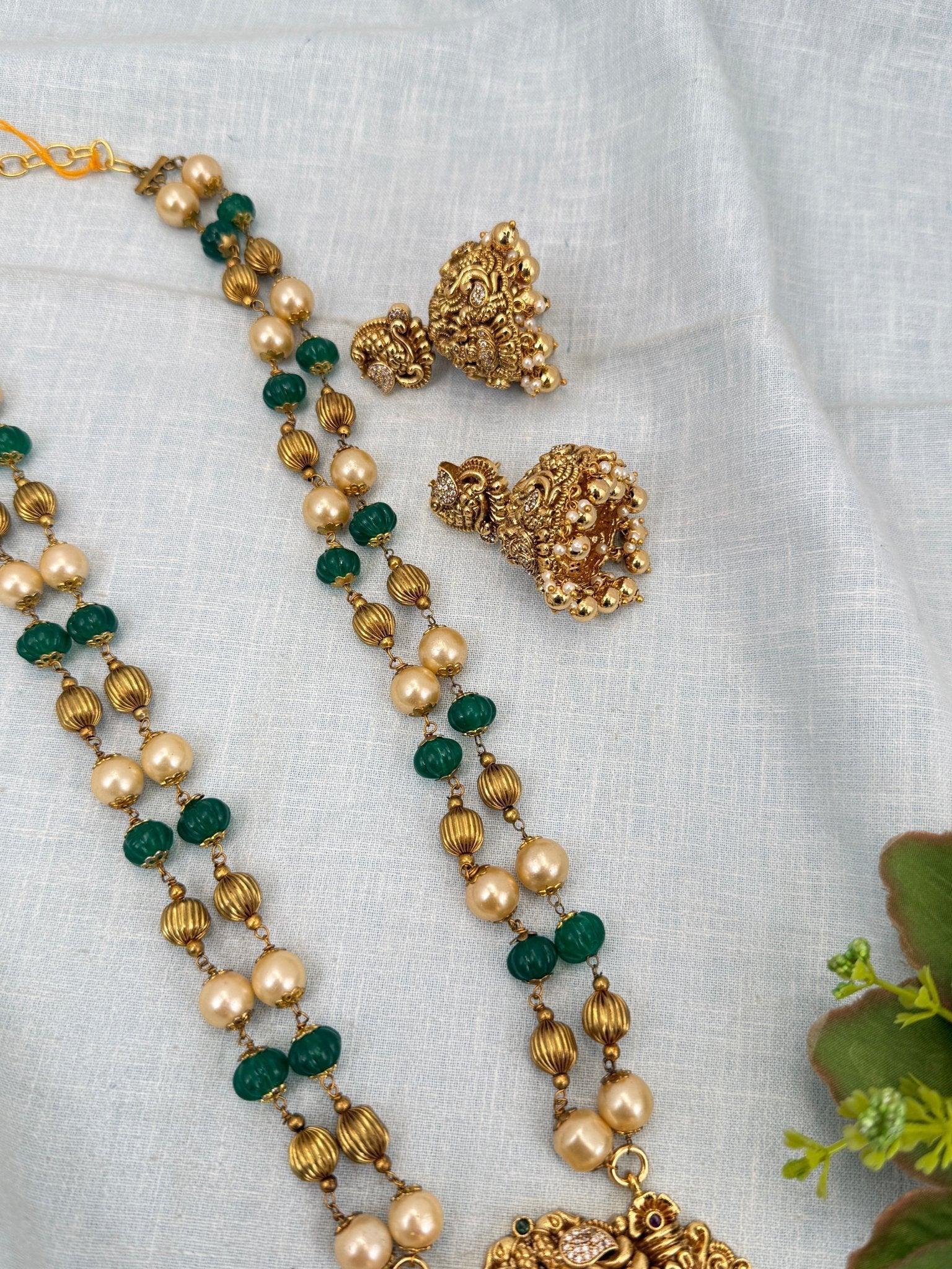 Luxurious Antique Beads Layer Lakshmi Pendant Necklace Set 0257 - Mahilas