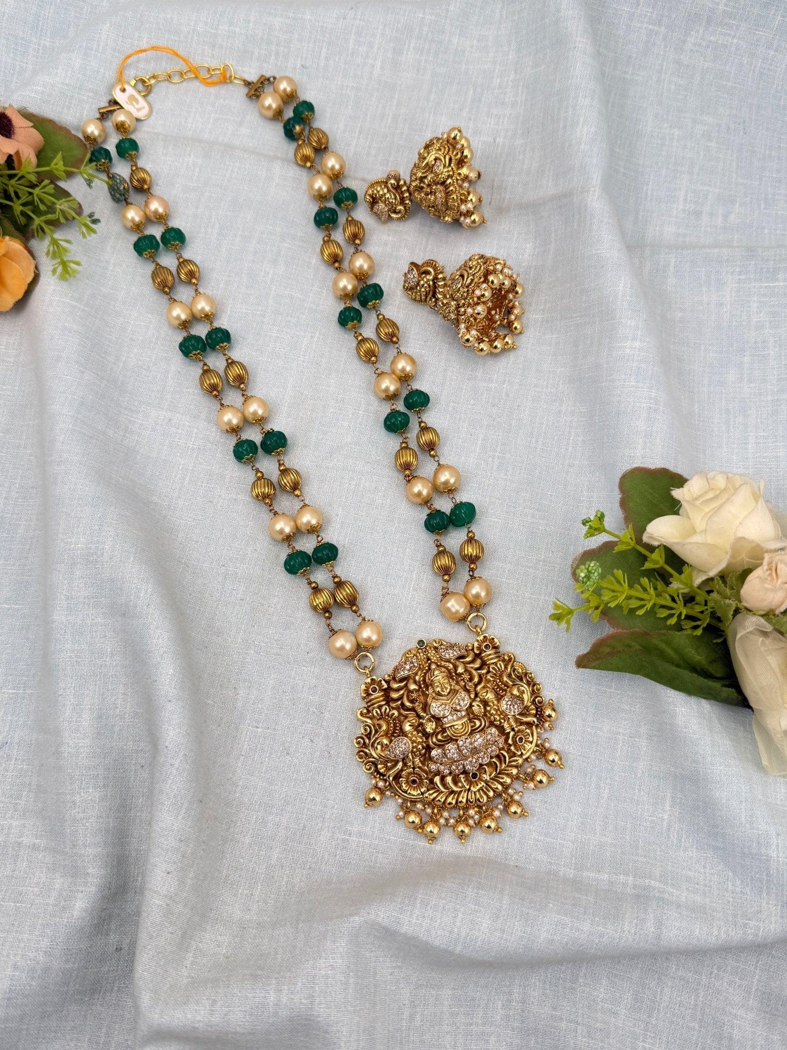 Luxurious Antique Beads Layer Lakshmi Pendant Necklace Set 0257 - Mahilas