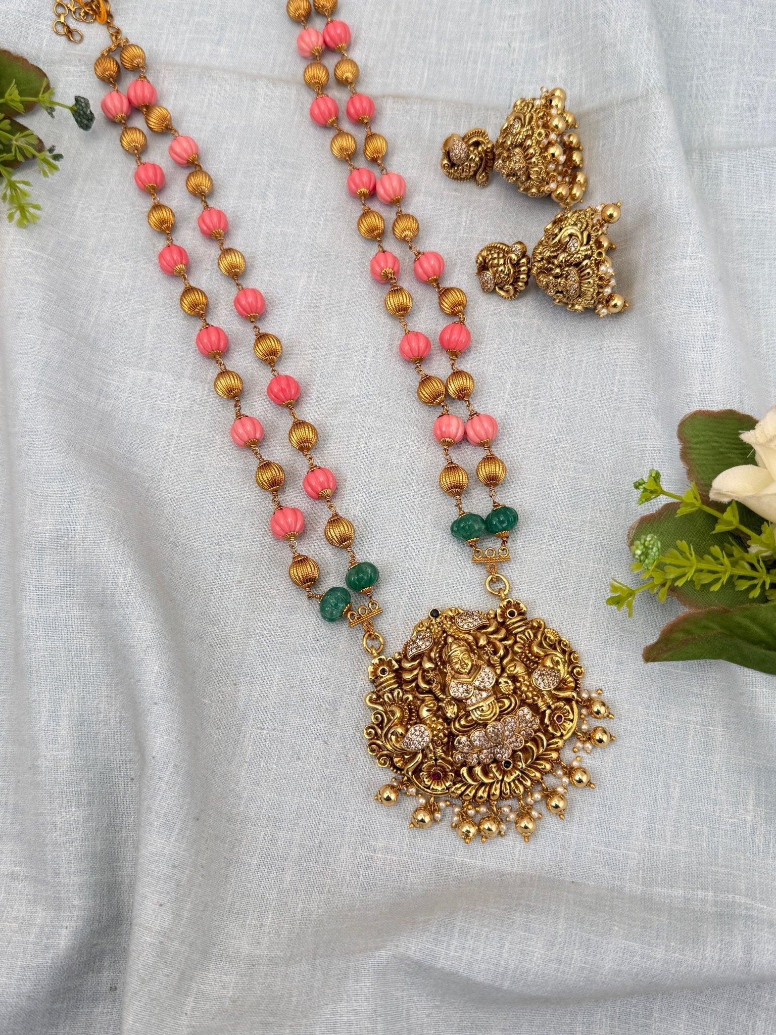 Luxurious Antique Beads Layer Lakshmi Pendant Necklace Set 0258 - Mahilas