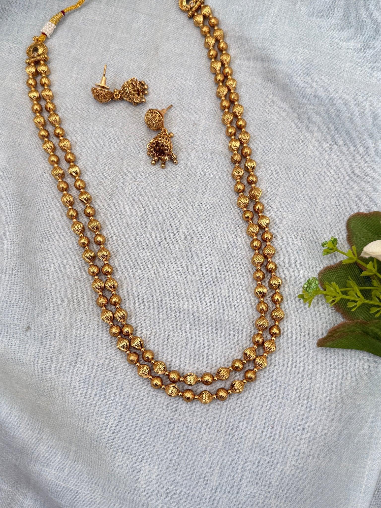 Luxurious Antique Beads Layer Mid Long Necklace Set 0284 - Mahilas