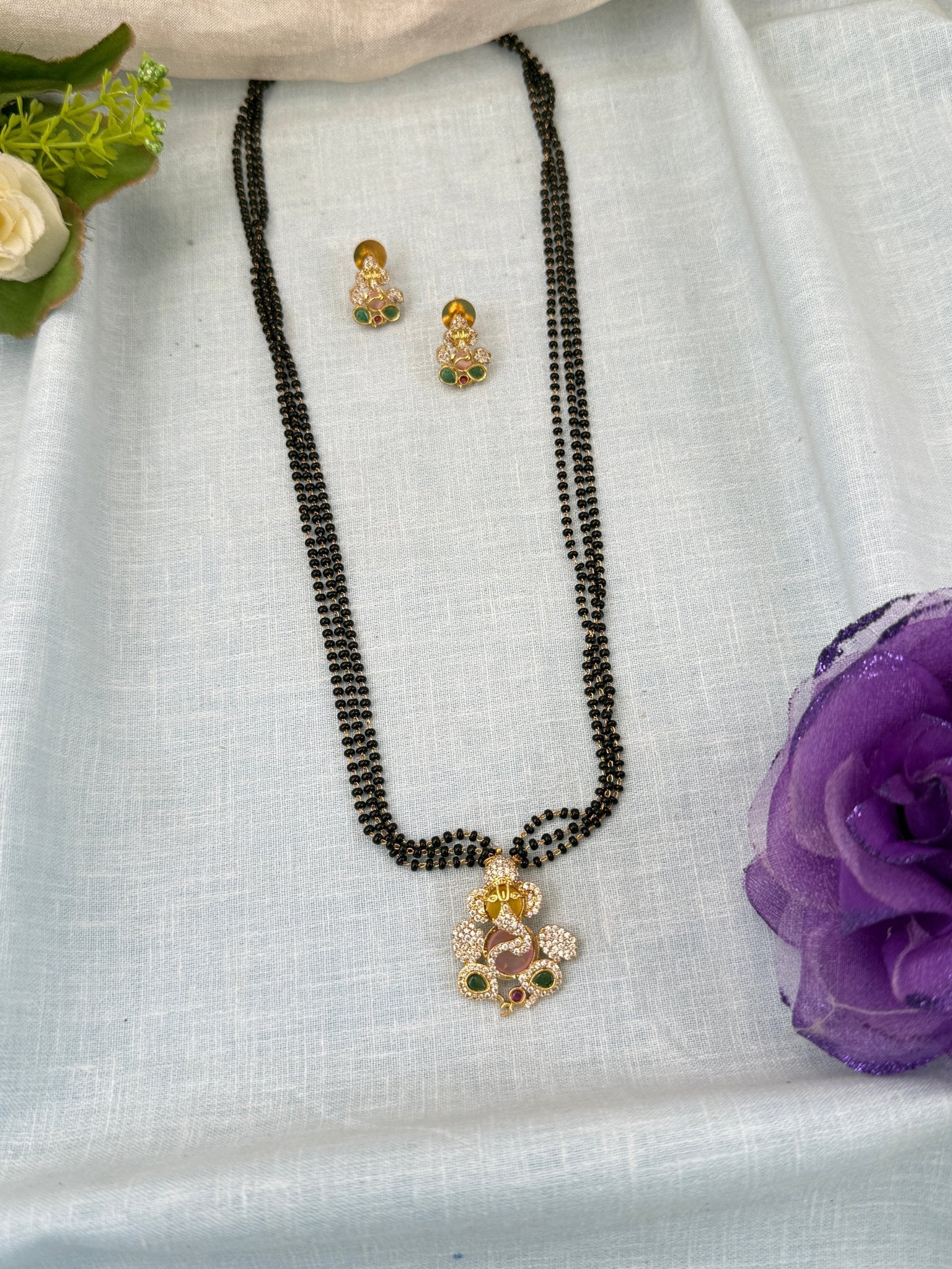 Luxurious Antique Black Beads Long Necklace Set 0596 - Mahilas