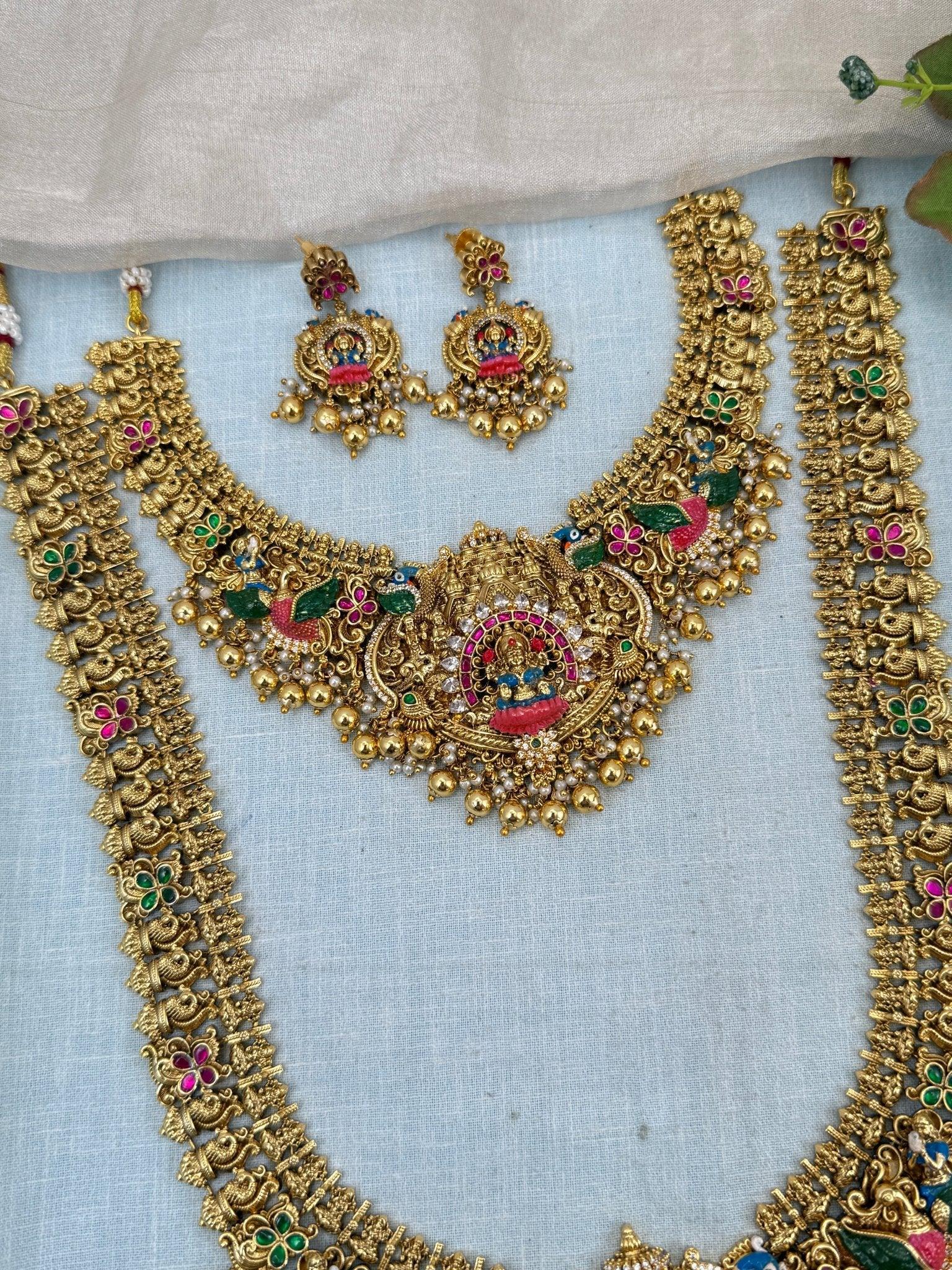 Luxurious Antique Bridal Hand Paint Lakshmi Necklace Set 0113 - Mahilas