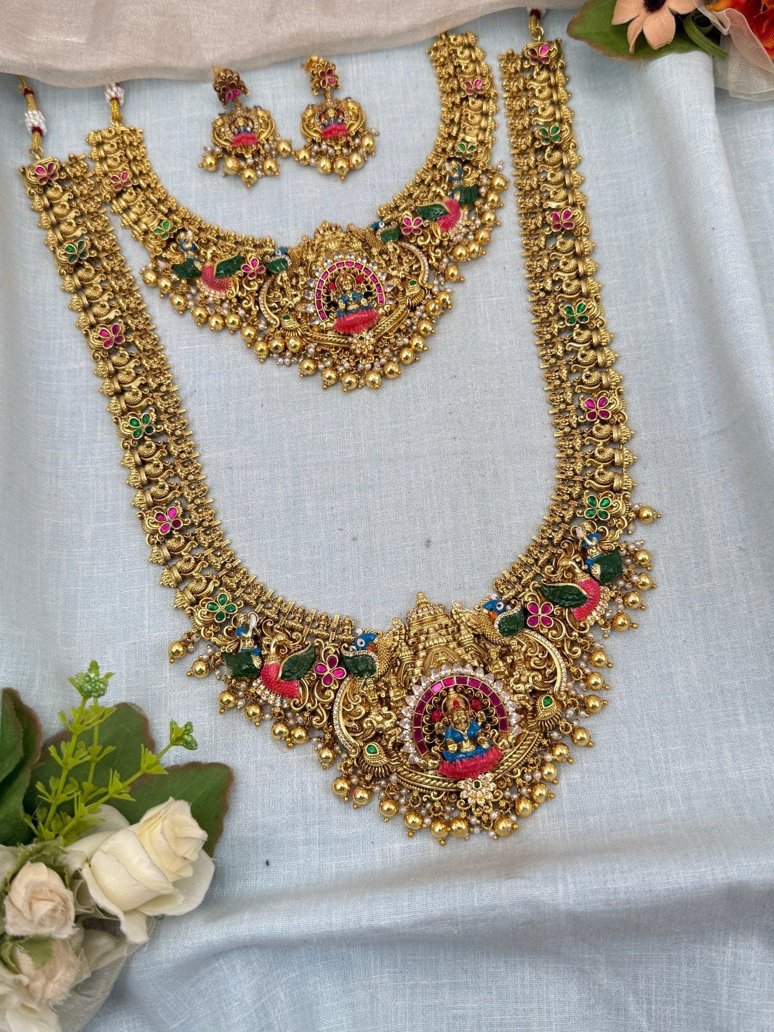 Luxurious Antique Bridal Hand Paint Lakshmi Necklace Set 0113 - Mahilas