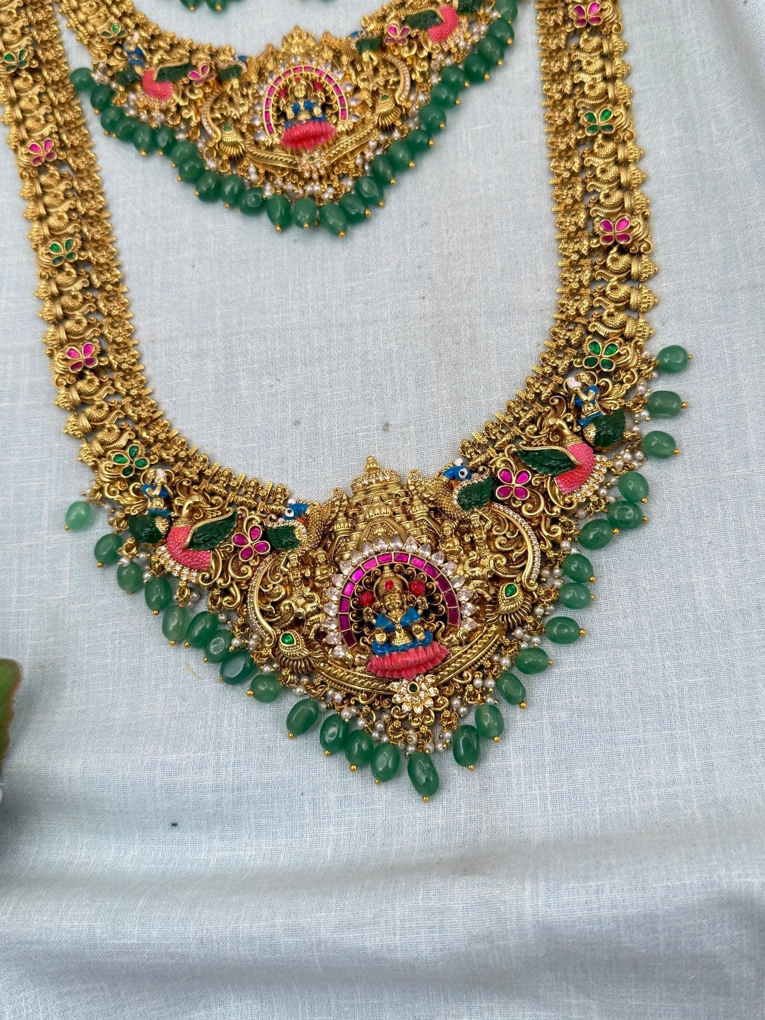 Luxurious Antique Bridal Hand Paint Lakshmi Necklace Set 0114 - Mahilas
