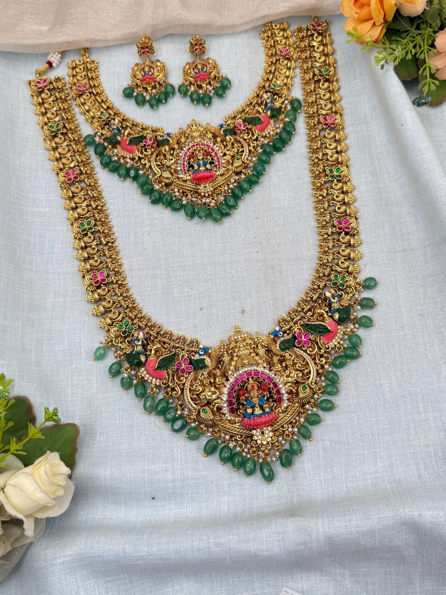 Luxurious Antique Bridal Hand Paint Lakshmi Necklace Set 0114 - Mahilas