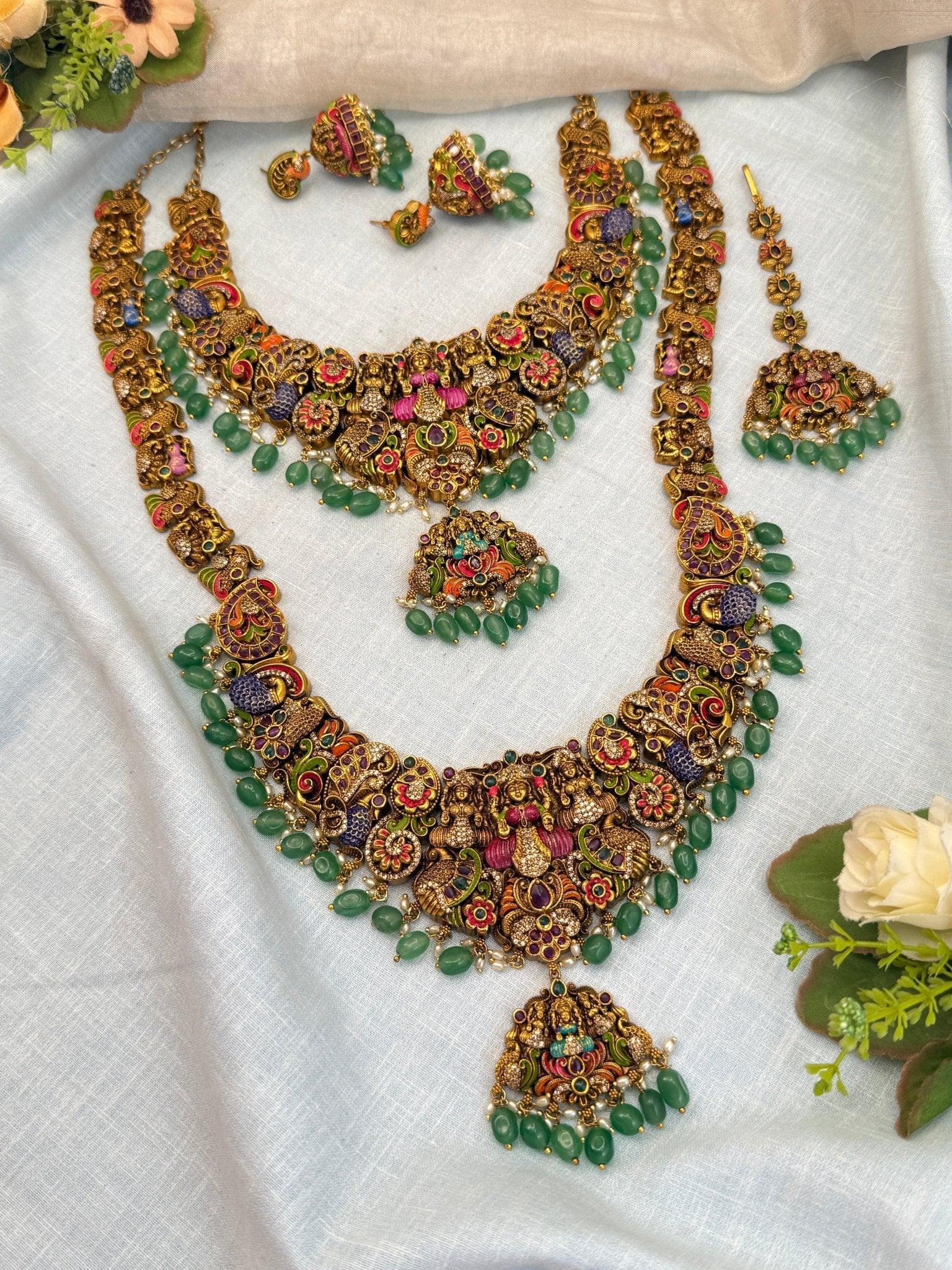 Luxurious Antique Bridal Lakshmi Necklace Set 979 - Mahilas