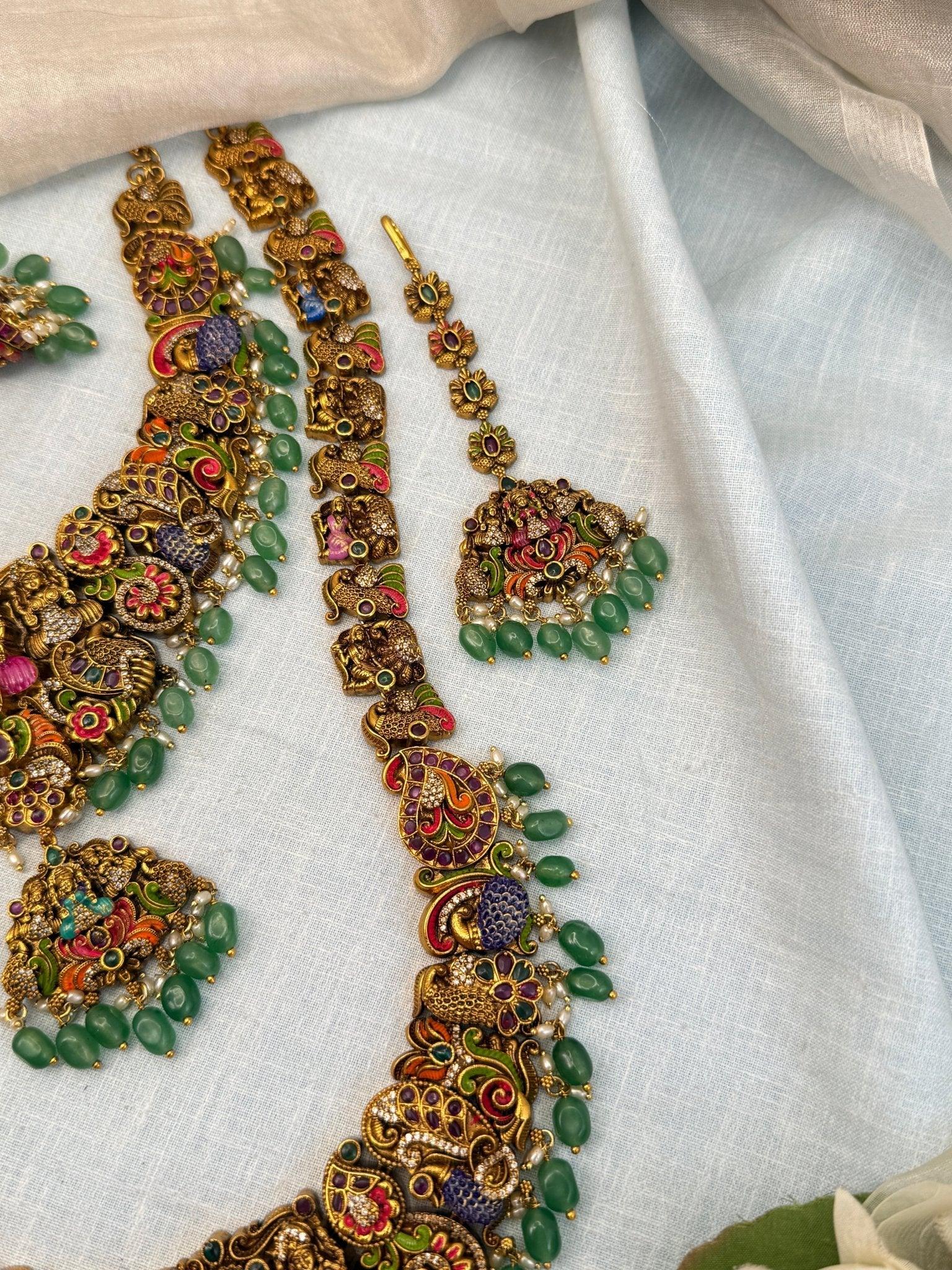 Luxurious Antique Bridal Lakshmi Necklace Set 979 - Mahilas