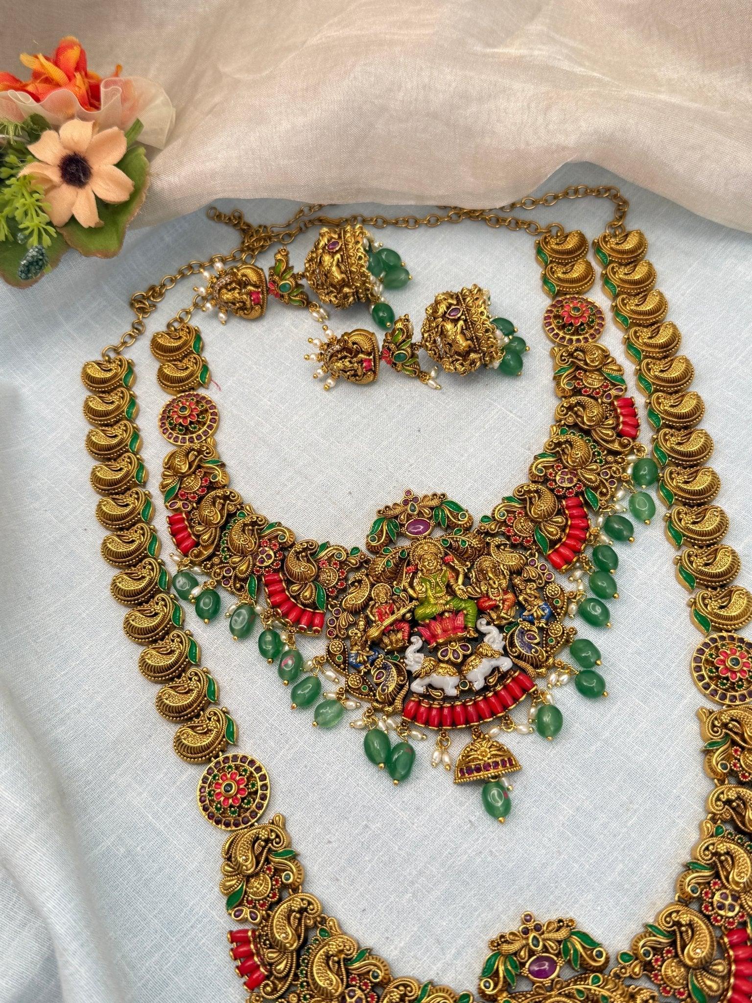 Luxurious Antique Bridal Lakshmi Necklace Set 980 - Mahilas