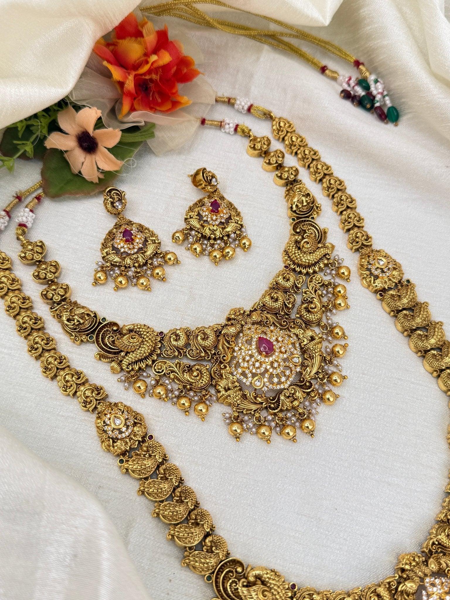 Luxurious Antique Bridal Necklace Set 794 - Mahilas