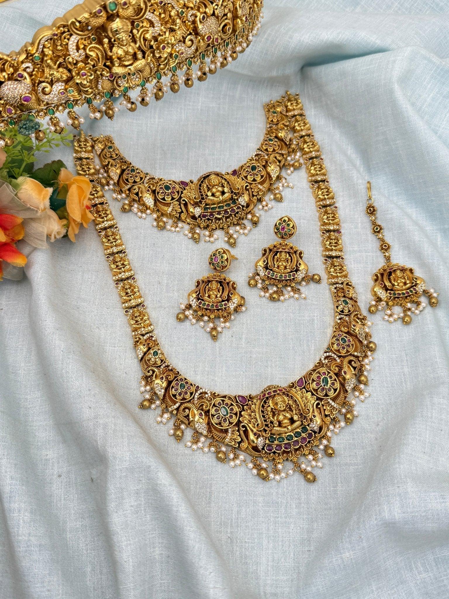 Luxurious Antique Bridal Necklace Set With Vaddanam 0295 - Mahilas