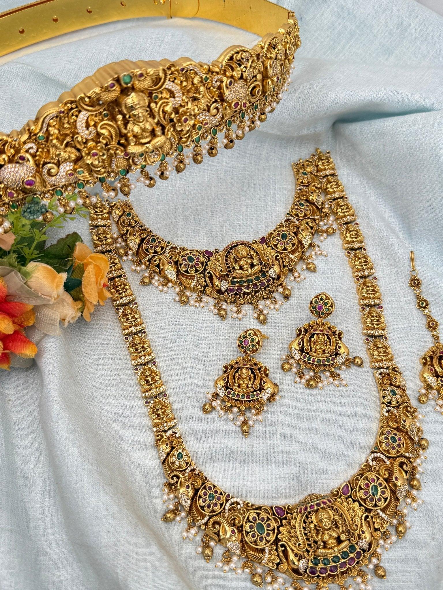 Luxurious Antique Bridal Necklace Set With Vaddanam 0295 - Mahilas
