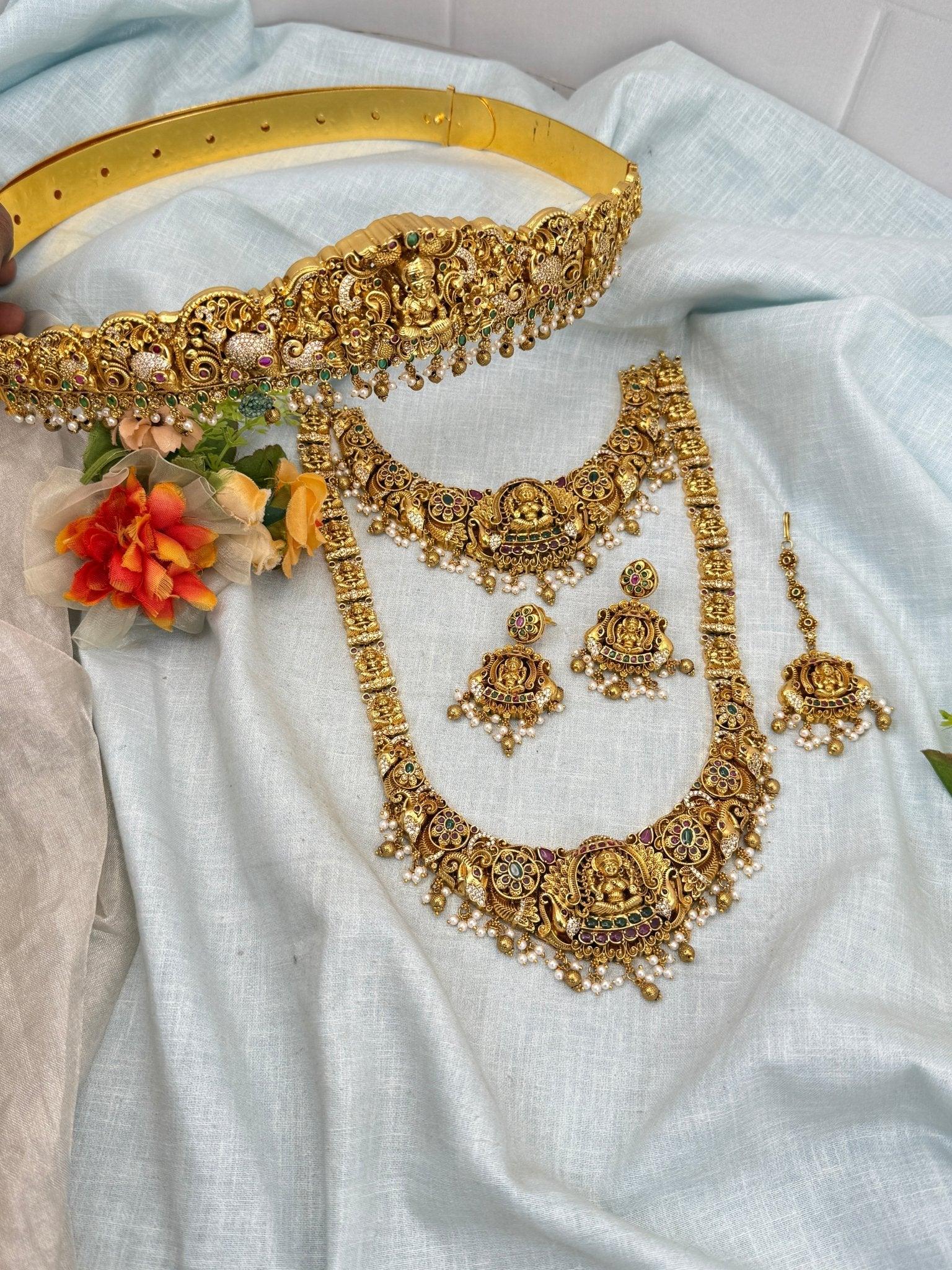 Luxurious Antique Bridal Necklace Set With Vaddanam 0295 - Mahilas
