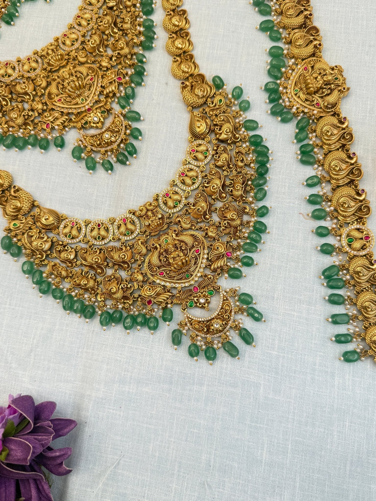 Luxurious Antique Bridal Necklace Set with Vaddanam 902 - Mahilas