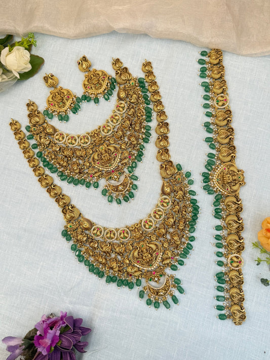 Luxurious Antique Bridal Necklace Set with Vaddanam 902 - Mahilas