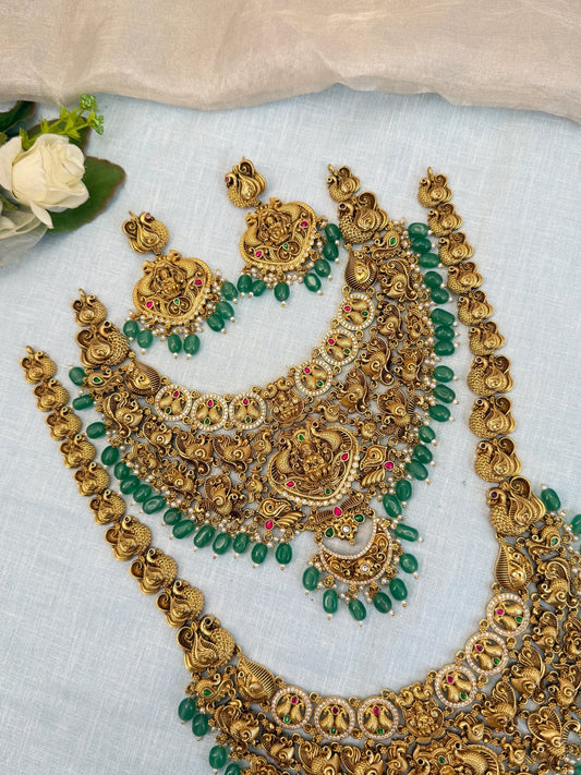 Luxurious Antique Bridal Necklace Set with Vaddanam 902 - Mahilas