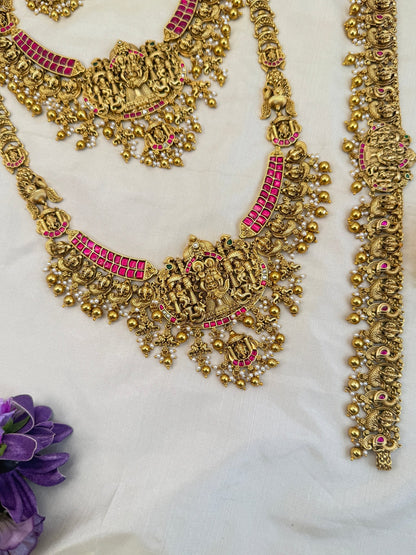Luxurious Antique Bridal Necklace Set with Vaddanam 903 - Mahilas