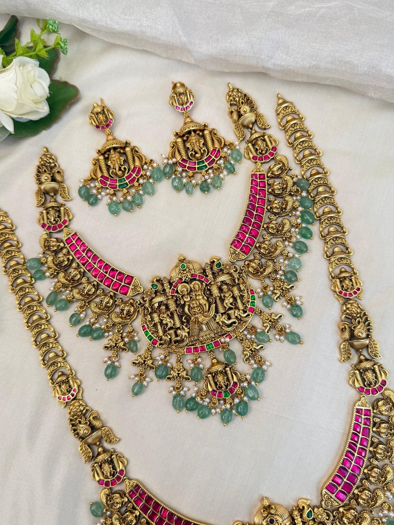 Luxurious Antique Bridal Necklace Set with Vaddanam 904 - Mahilas