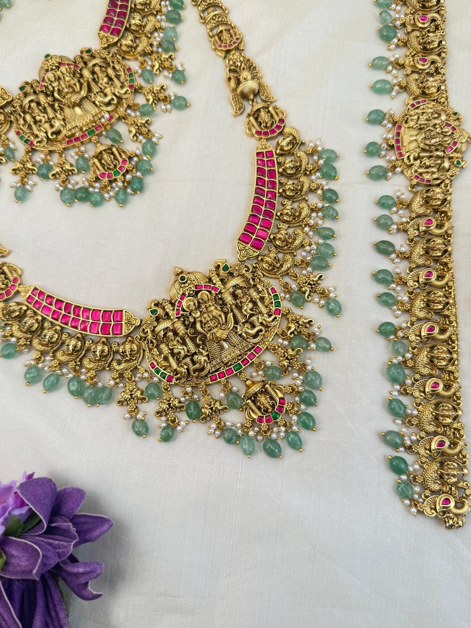 Luxurious Antique Bridal Necklace Set with Vaddanam 904 - Mahilas