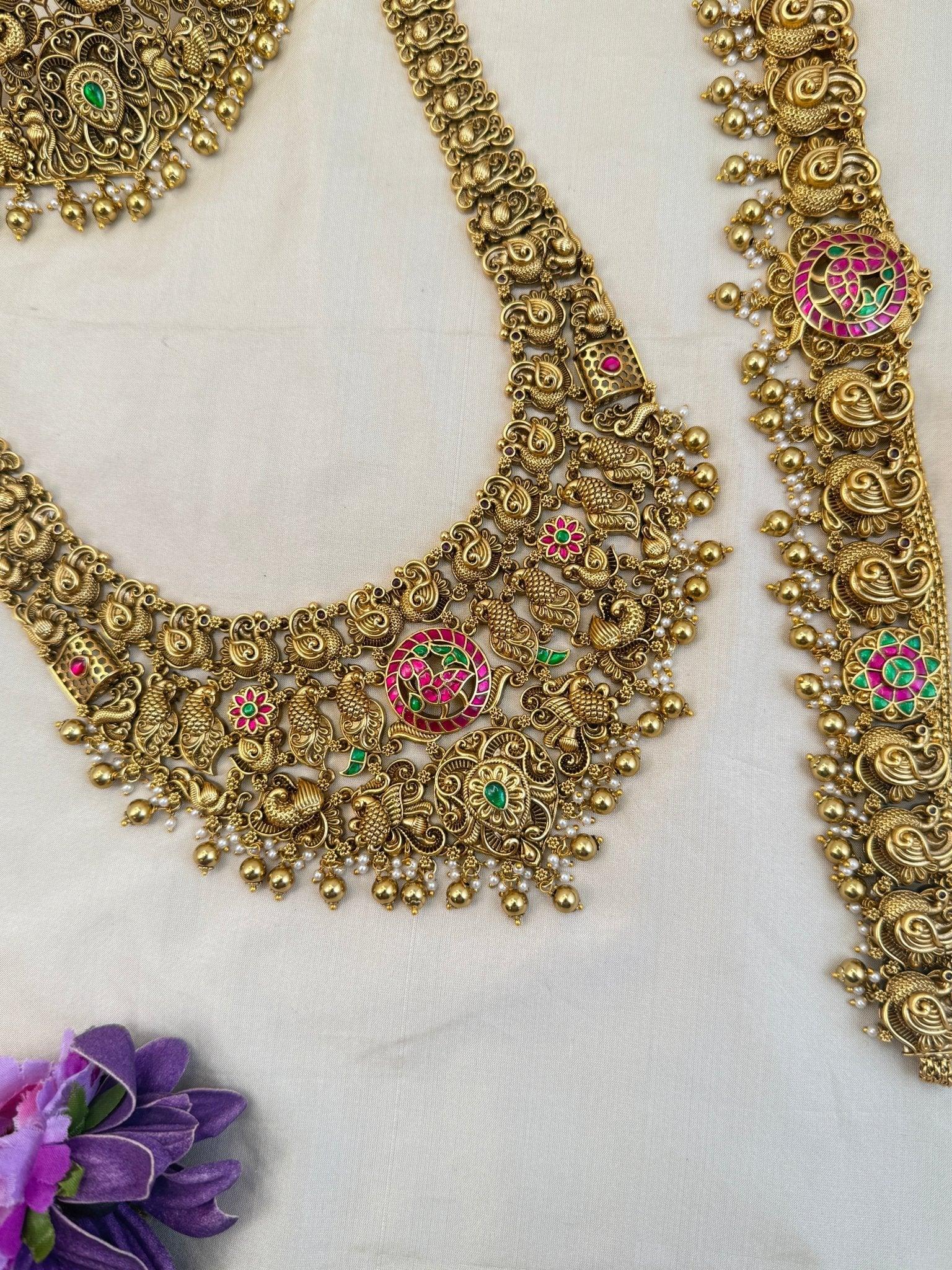 Luxurious Antique Bridal Necklace Set with Vaddanam 905 - Mahilas