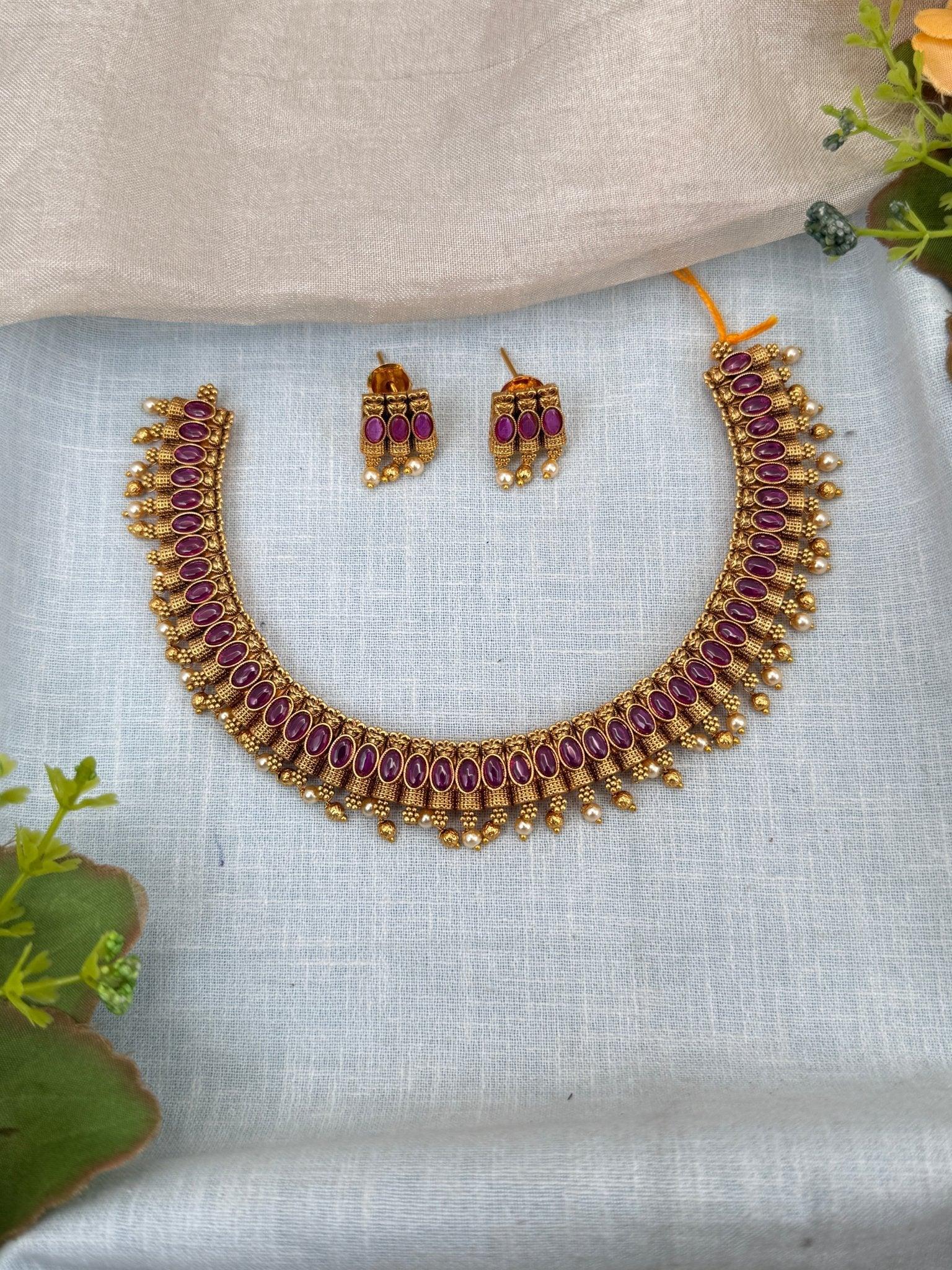 Luxurious Antique Choker Style Necklace Set 0219 - Mahilas