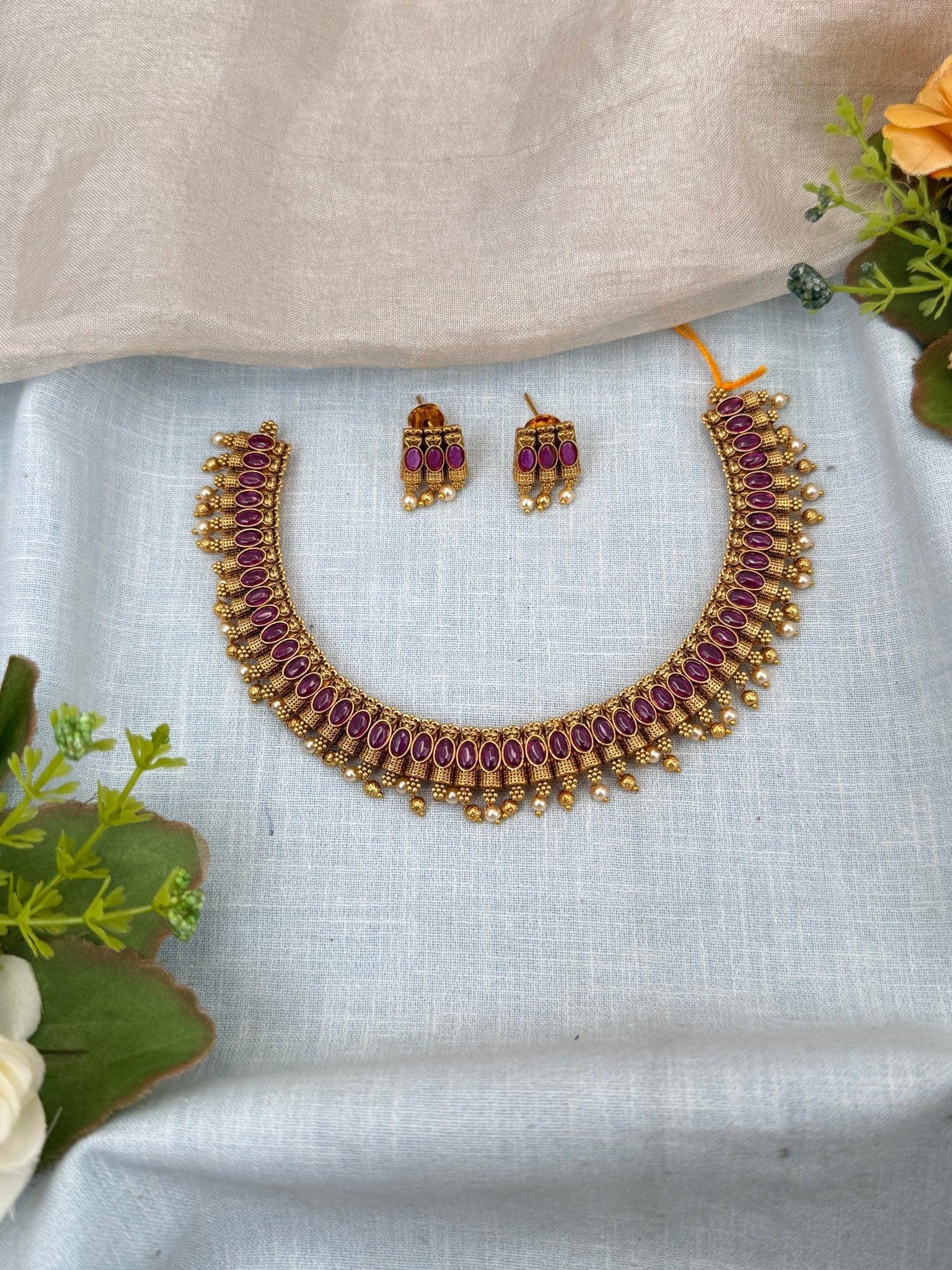 Luxurious Antique Choker Style Necklace Set 0219 - Mahilas