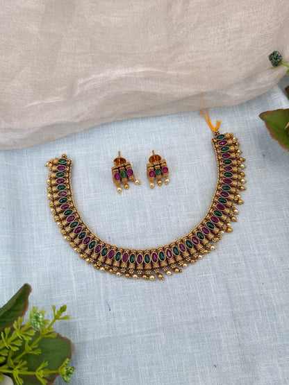 Luxurious Antique Choker Style Necklace Set 0232 - Mahilas