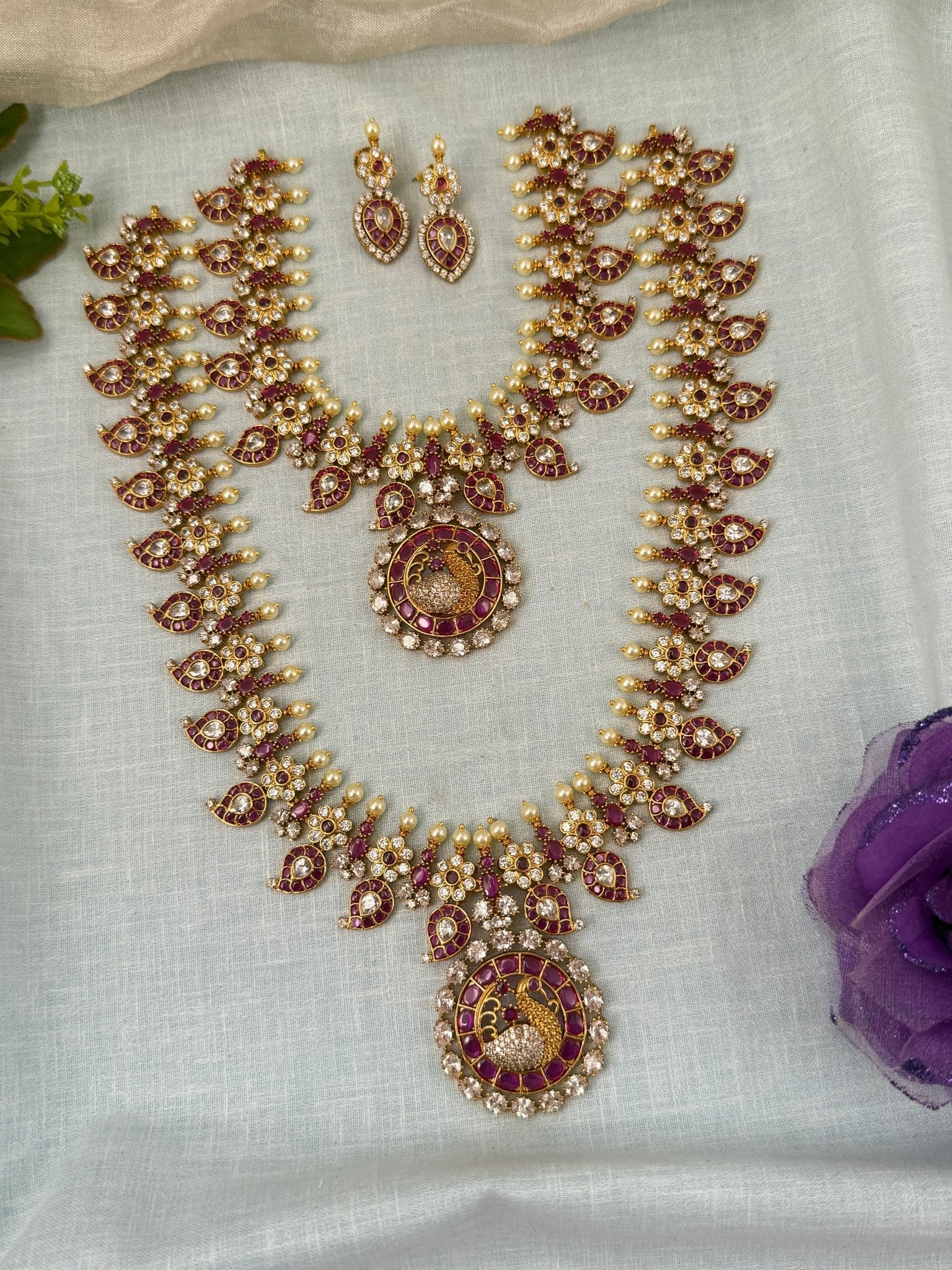 Luxurious Antique Detachable Peacock Pendant Semi Bridal Necklace Set 0624 - Mahilas