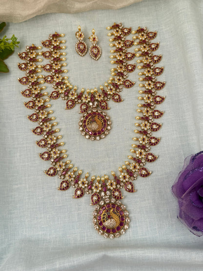 Luxurious Antique Detachable Peacock Pendant Semi Bridal Necklace Set 0624 - Mahilas