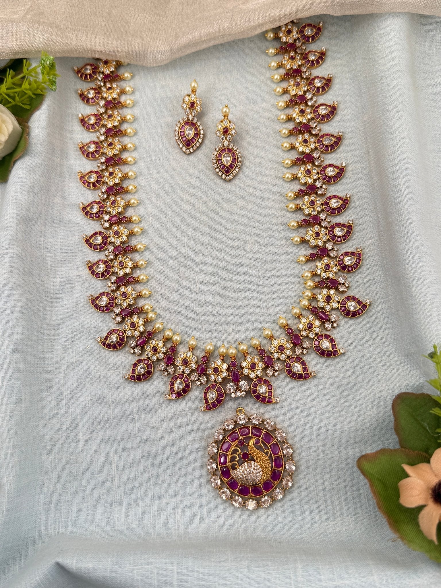 Luxurious Antique Detachable Peacock Pendant Semi Bridal Necklace Set 0624 - Mahilas