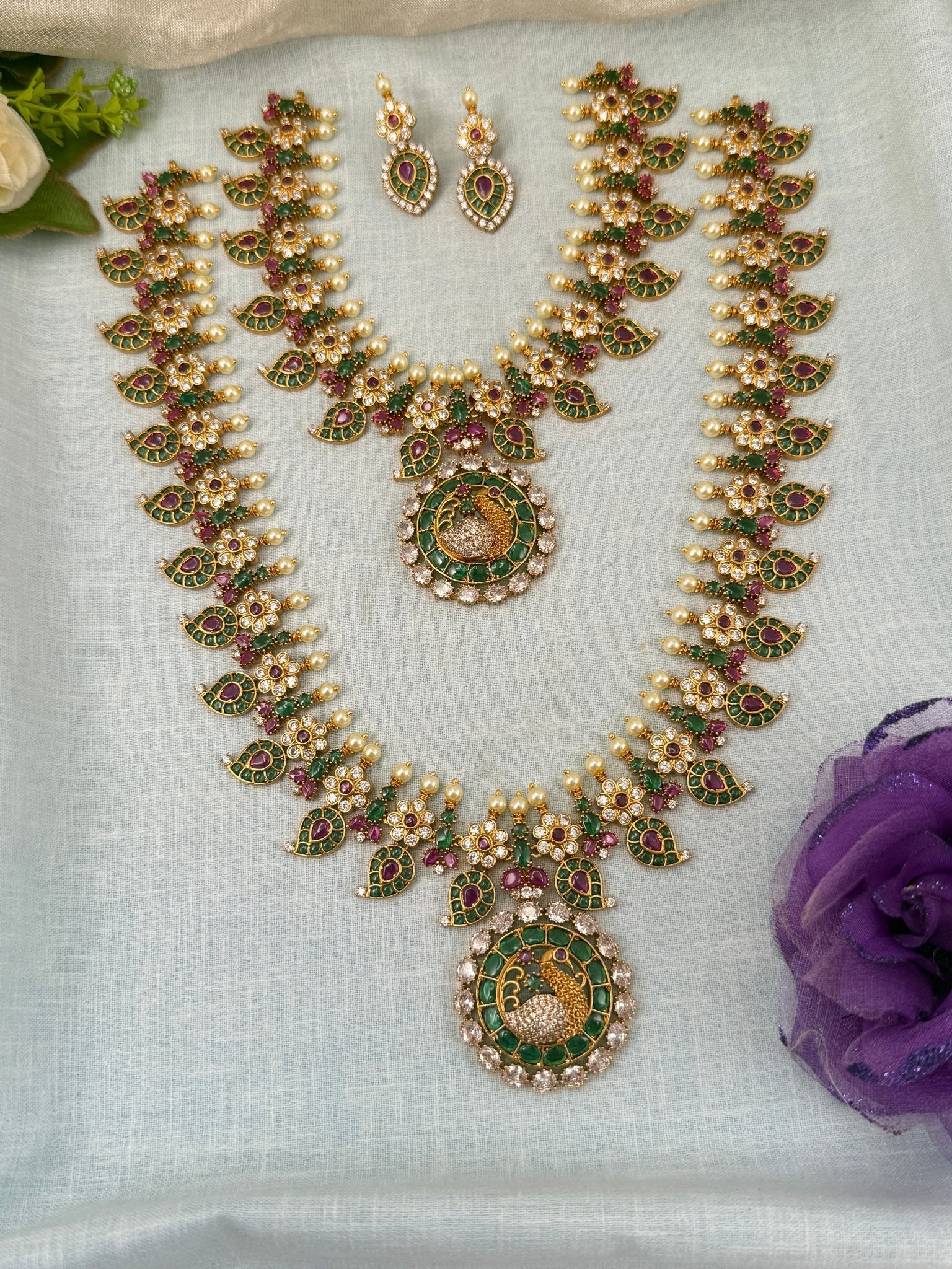 Luxurious Antique Detachable Peacock Pendant Semi Bridal Necklace Set 0625 - Mahilas