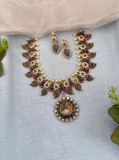 Luxurious Antique Detachable Peacock Pendant Semi Bridal Necklace Set 0625 - Mahilas