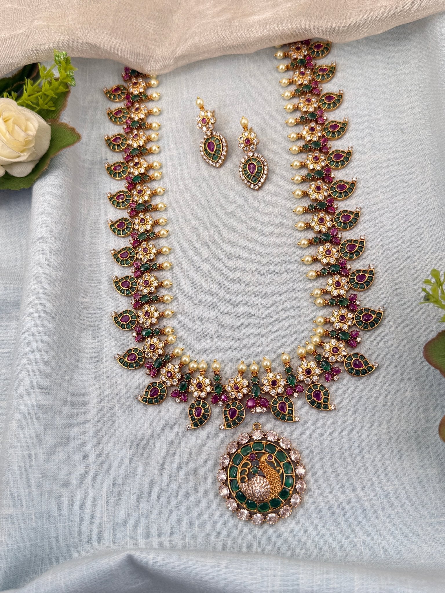 Luxurious Antique Detachable Peacock Pendant Semi Bridal Necklace Set 0625 - Mahilas