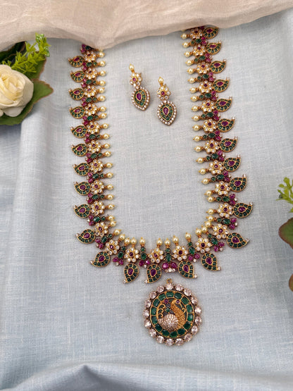 Luxurious Antique Detachable Peacock Pendant Semi Bridal Necklace Set 0625 - Mahilas